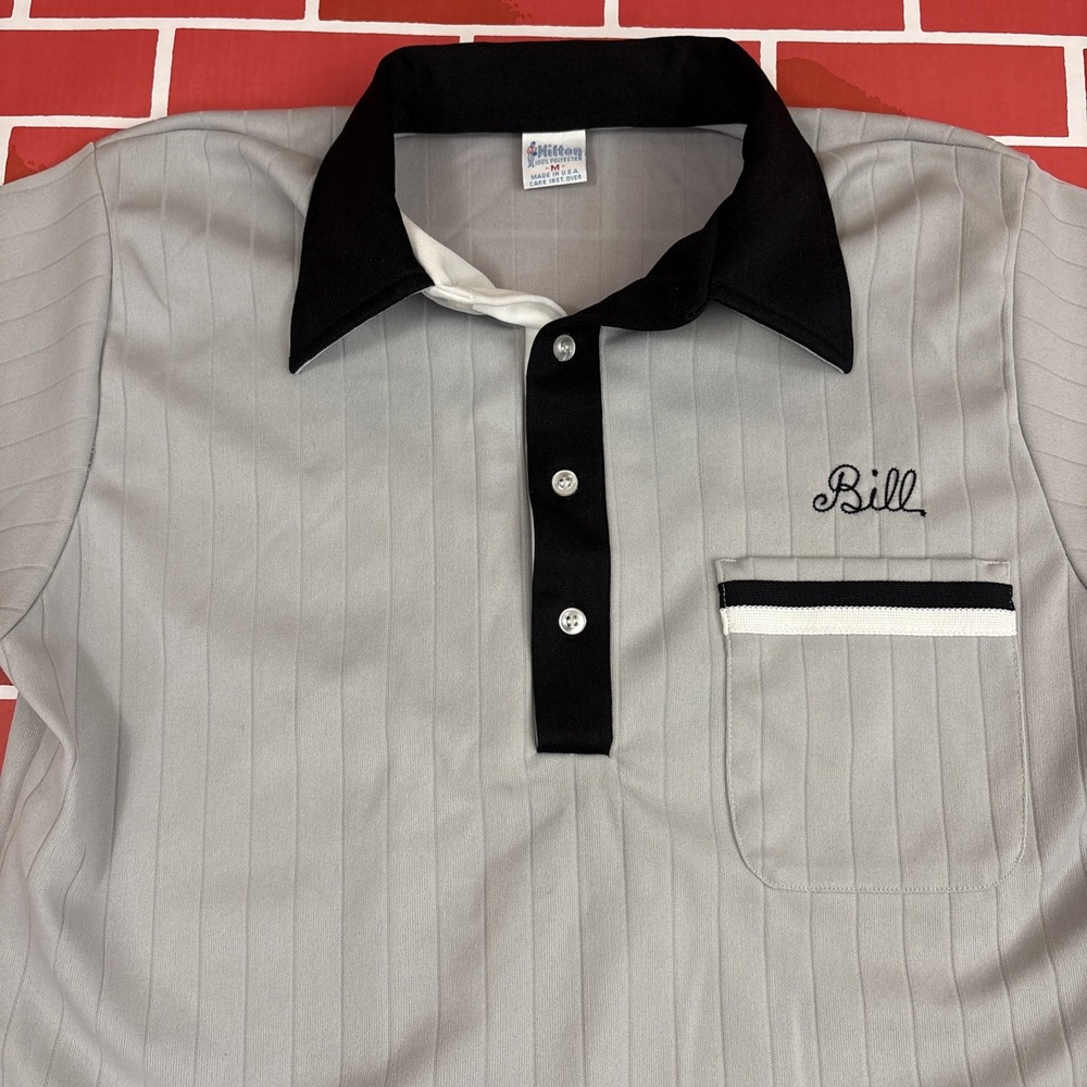 Vintage Hilton Bowling Shirt Polyester Made In USA Medium Bill L&F Insulation